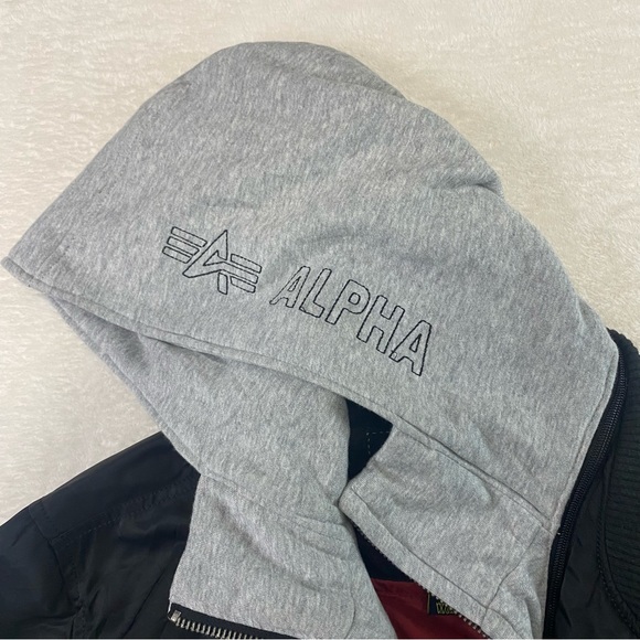 Alpha Industries MA-1 Flight Bomber Jacket Mens XXL Black D-Tec Hooded Spellout - Picture 4 of 14